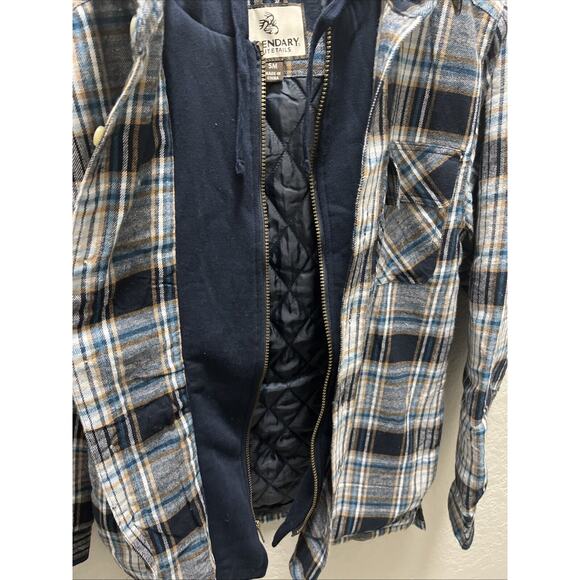Legendary Whitetails Blue Plaid Quilt Lined Hooded Flannel Shirt Mens Small - Picture 8 of 8